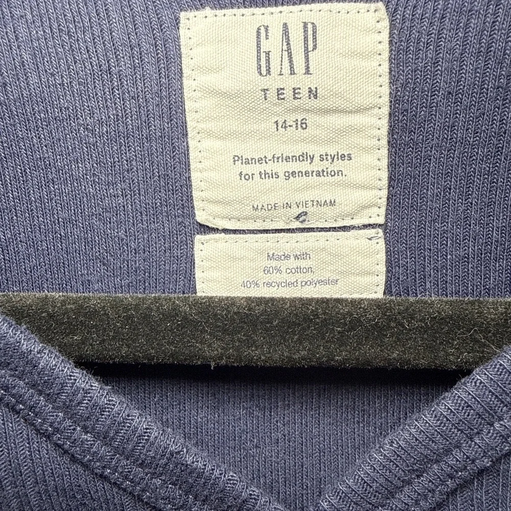 Gap Teen Girls 14-16 Navy Ribbed Button Front Top Lettuce Edge